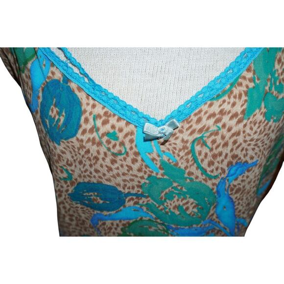 Jaclyn Smith Blue Green Floral Leopard Print Slip Dress - Size 4X - Nightie - Picture 4 of 7